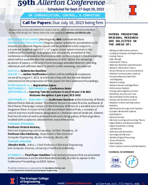 Allerton 2023 - Call For Papers | IEEE Control Systems Society